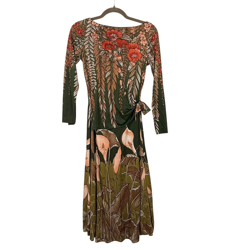 Vintage Mac Tac Paris Leonard Sunshine Knit Dress Sz XS Botanical Wisteria Swan